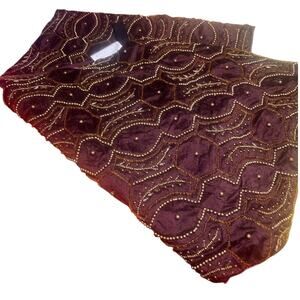 Set of Two Vintage Borcata Table Runners Brown and Burgundy w/ Tassels